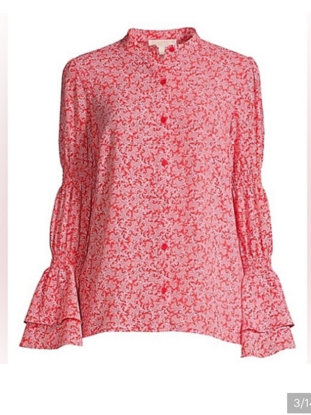 Michael Kors Pink Floral Button-Front Ruffle Sleeve Blouse
